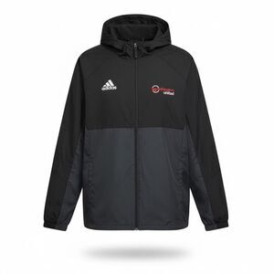 Adidas Hooded Full Zip Washington United Windbreaker Jacket Black Gray Sz Large